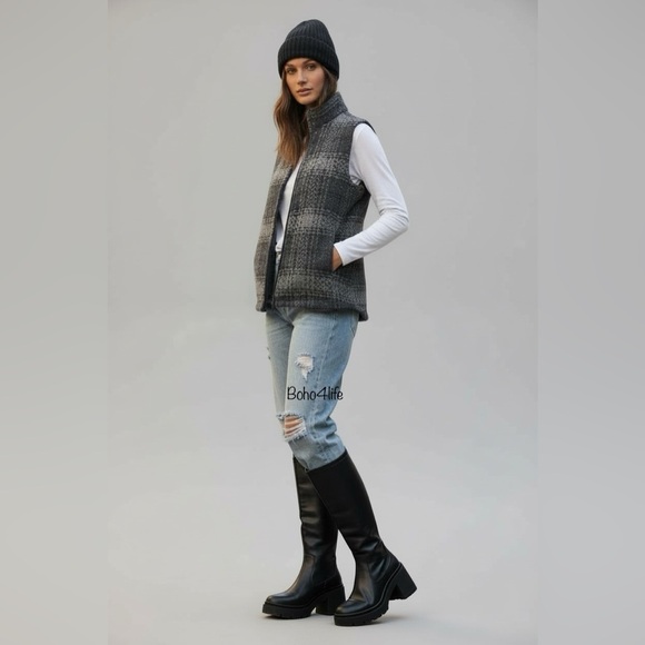 John Brannigan Weavers Gray Plaid Wool Zip Up Vest Size X-Large Made In Ireland - Picture 2 of 9